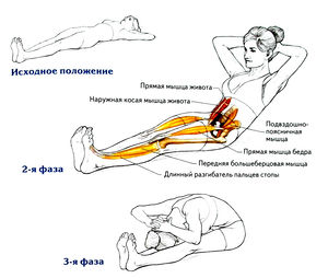 Скручивание с наклоном вперед, руки за головой